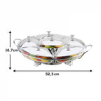 Rechaud Giratório Com 6 Compartimentos Aço Inox e Vidro 52cm