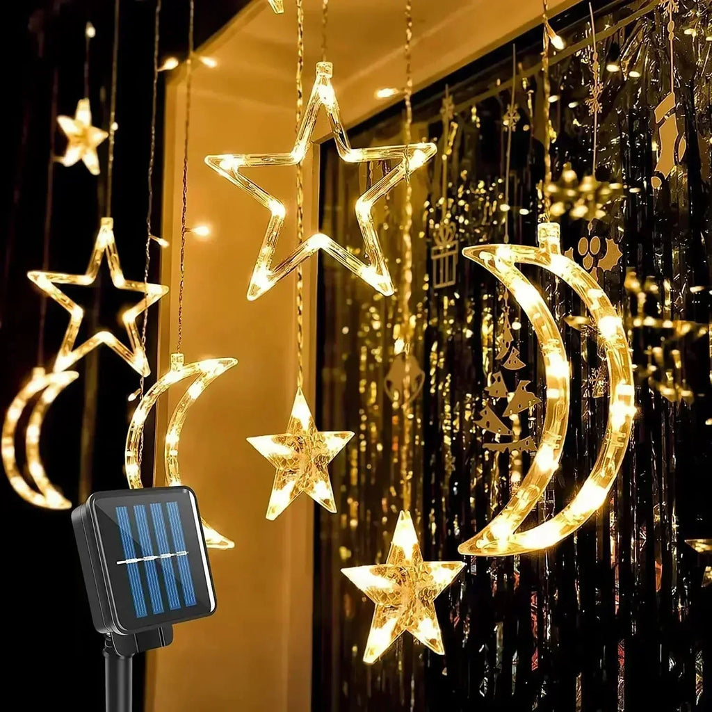 Luzes de Fada Estrela e Lua LED Solar - Encanto Natalino