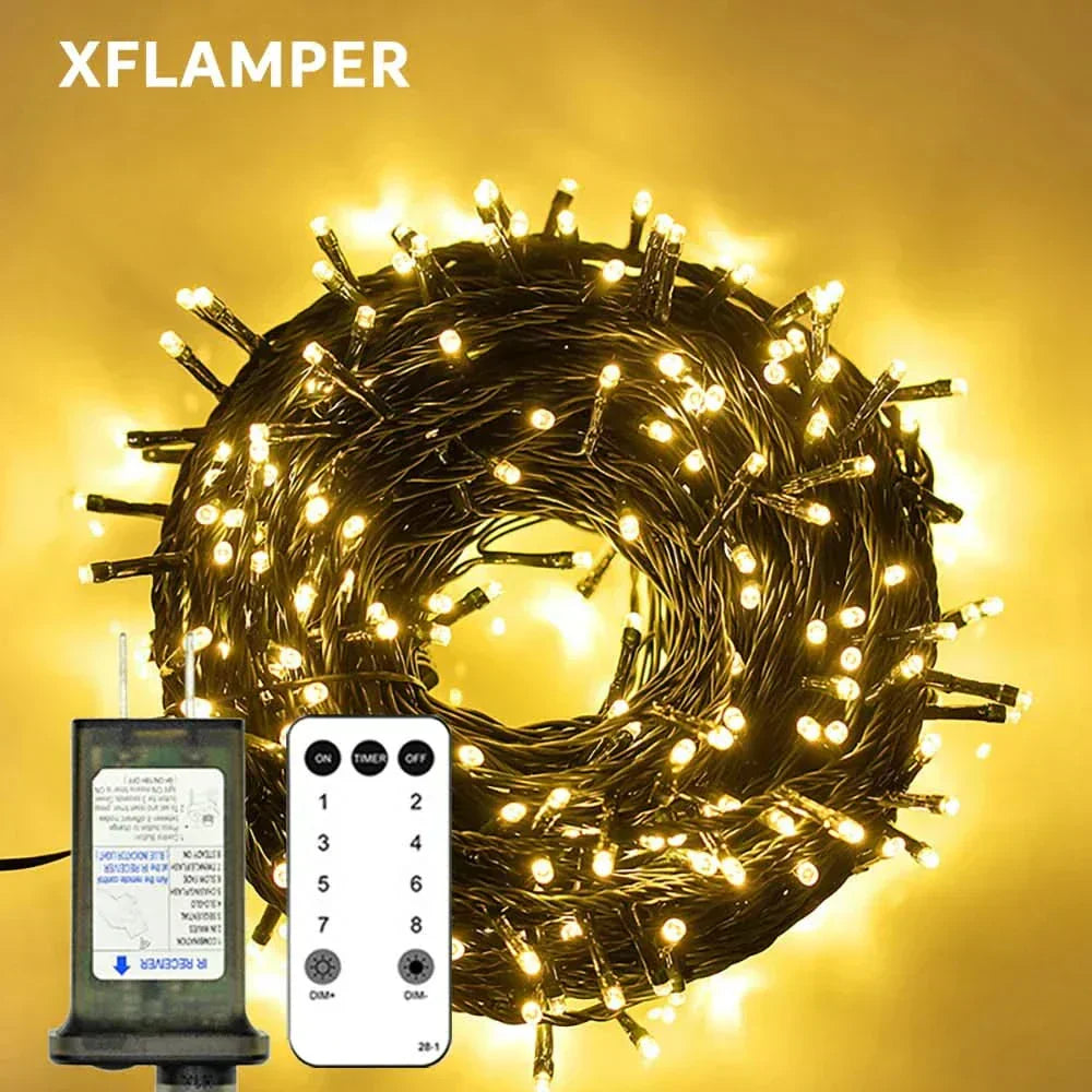 Luzes de Fada LED Impermeáveis - Magia Natalina com Controle Remoto