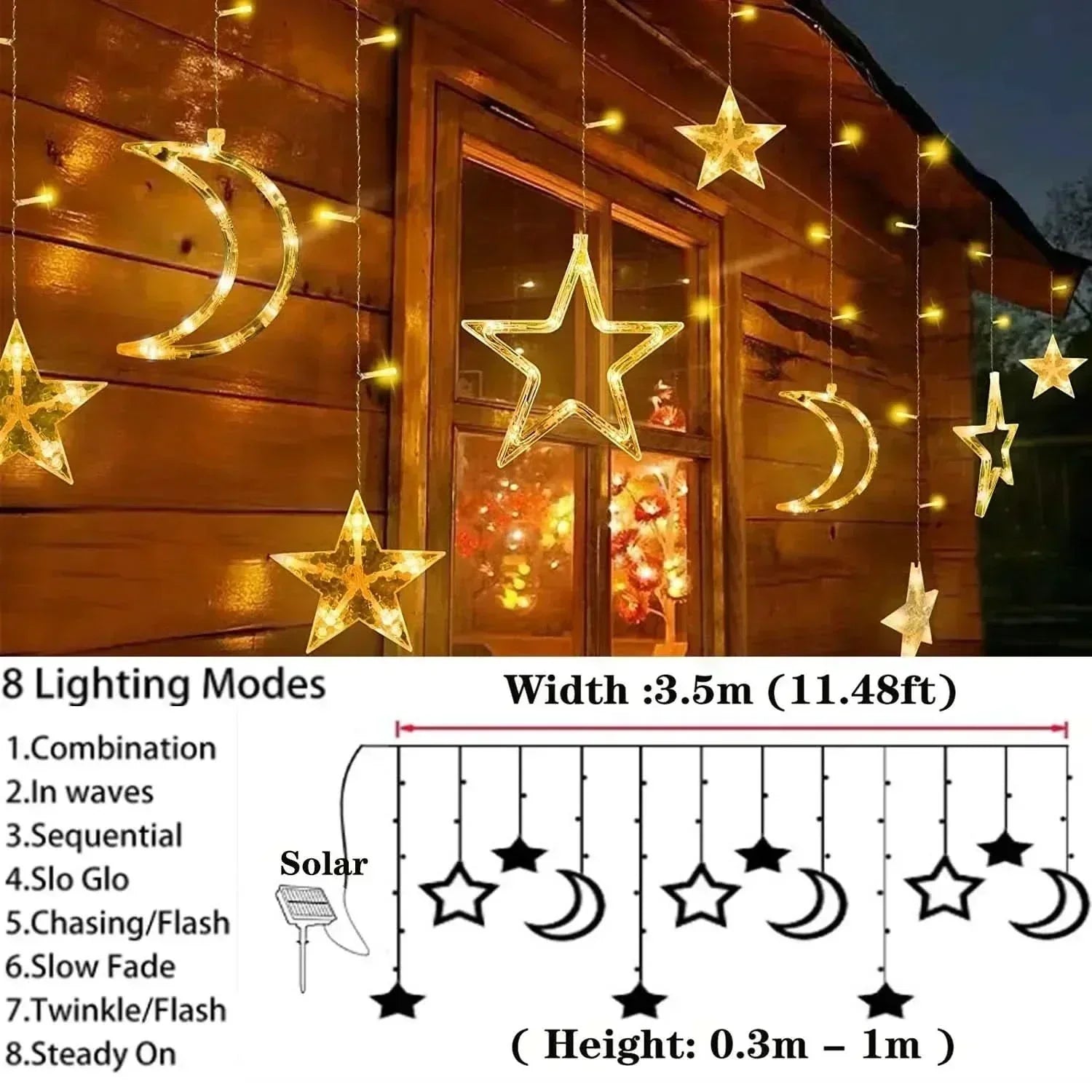 Luzes de Fada Estrela e Lua LED Solar - Encanto Natalino
