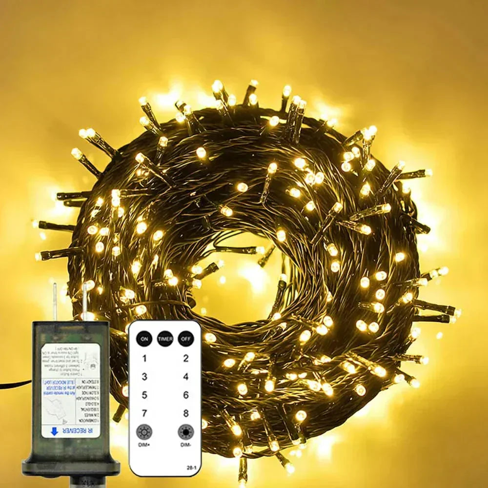 Luzes de Fada LED Impermeáveis - Magia Natalina com Controle Remoto